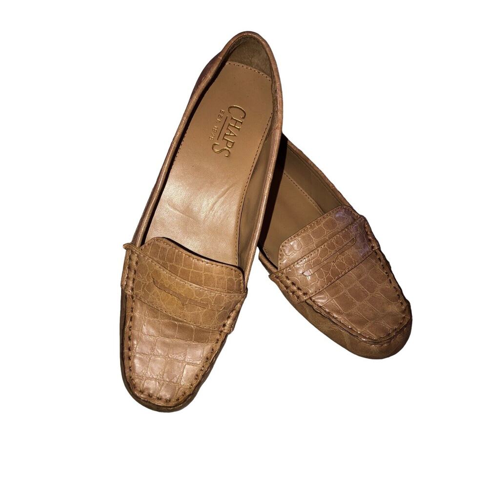 Chaps Women's Ginger Tan Loafers: Sz 8B -slip on flat shoes faux alligator skin